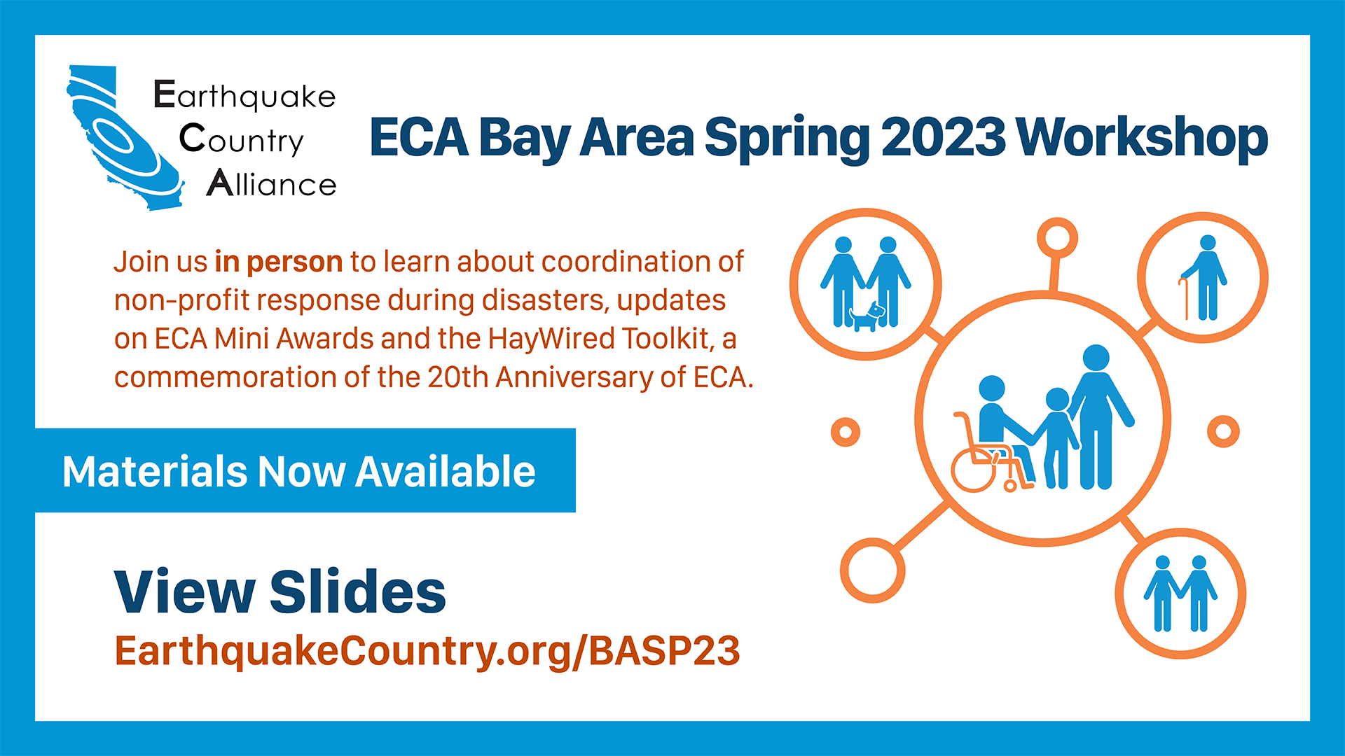 Graphic about the ECA Bay Area Spring 2023 Workshop with date with a graphic showing a .