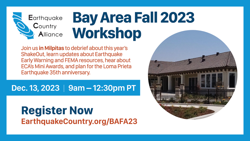 Graphic about the ECA Bay Area Fall 2023 Workshop with date with a picture of the meeting facility