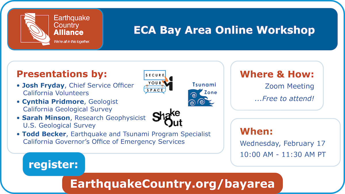 Promotional graphic for the ECA Bay Area February 17, 2021 online workshop listing speakers, time, and where to register