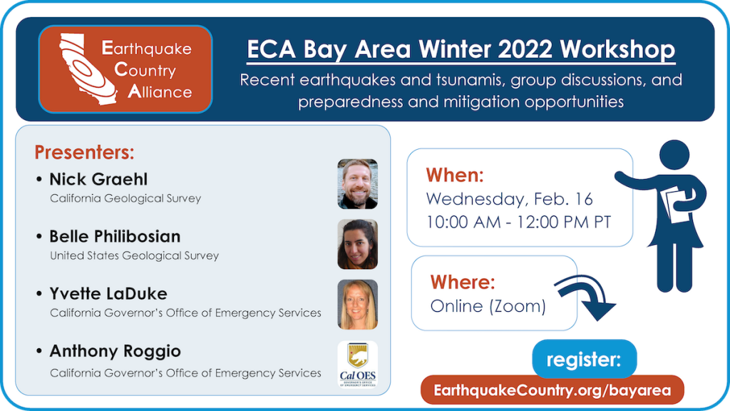 Graphic about ECA Bay Area Winter workshop listing speakers, time (10am-12pm February 16) and link to register