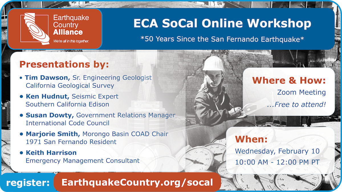 Promotional graphic for the ECA SoCal February 10, 2021 online workshop listing speakers, time, and where to register