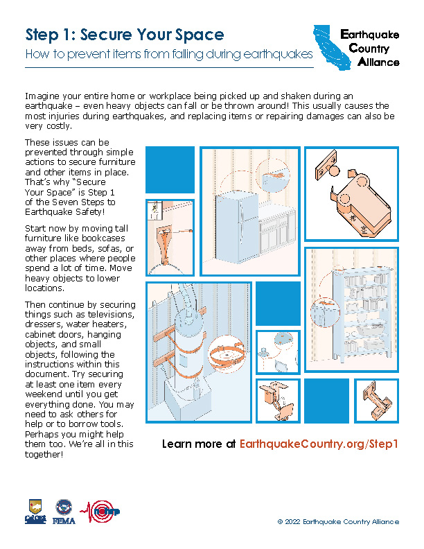 Image of six-page worksheet for learning how to secure items around your home and workplace.