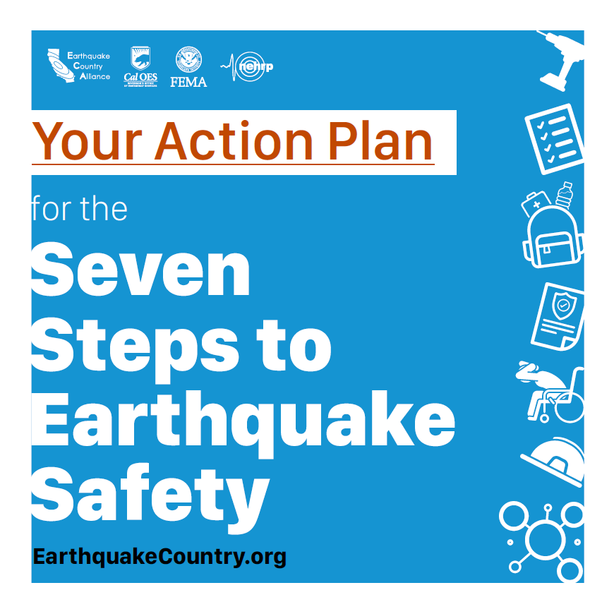 Image of cover of 8-page workbook for the Seven Steps to Earthquake safety