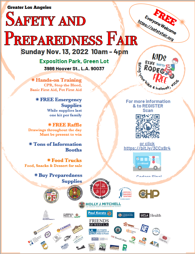 Flyer for Safety and Preparedness fait with activities, sponsors, and other info; with link to safety fair.org
