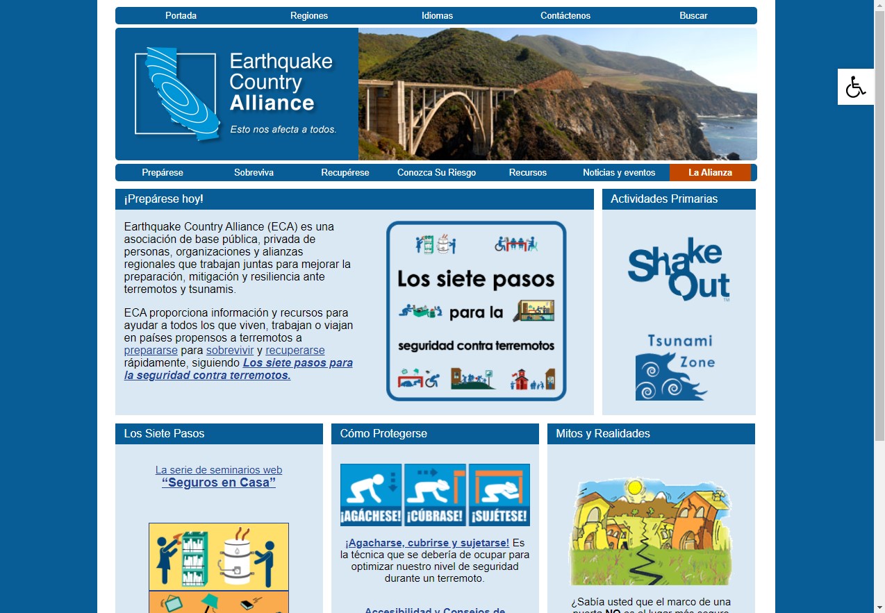 Screen capture of the Terremotos.org website